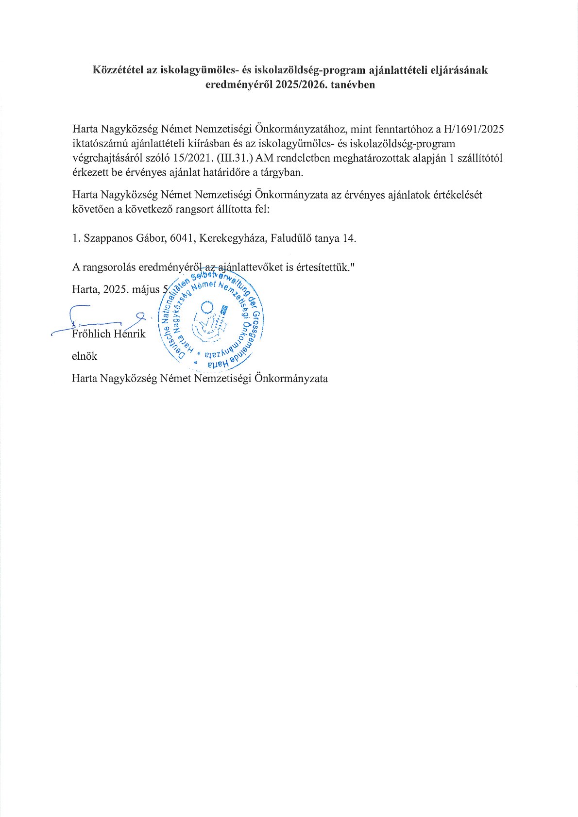 Közzététel iskolagyümölcs