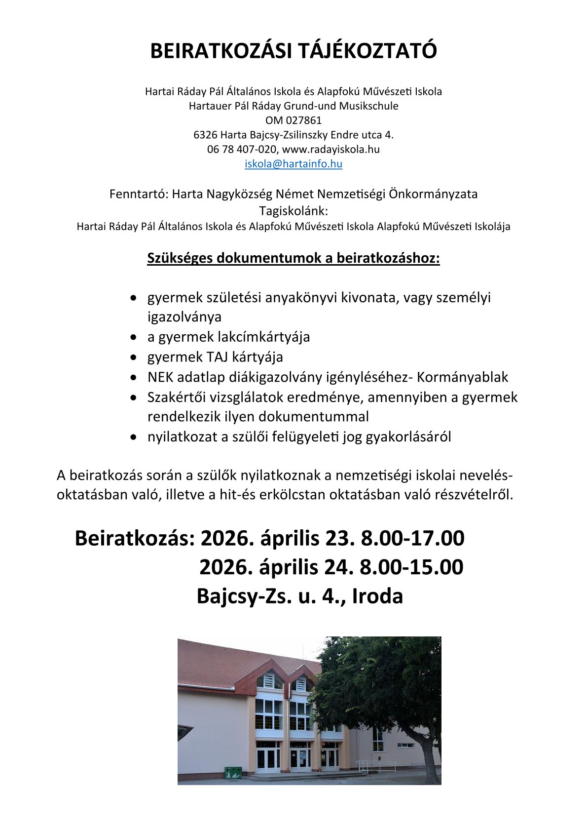 Iskolai beiratkozás 2026 27