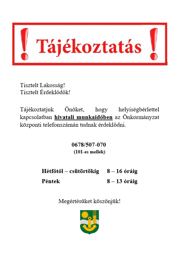 tájékoztatás helységbérlettel kapcs